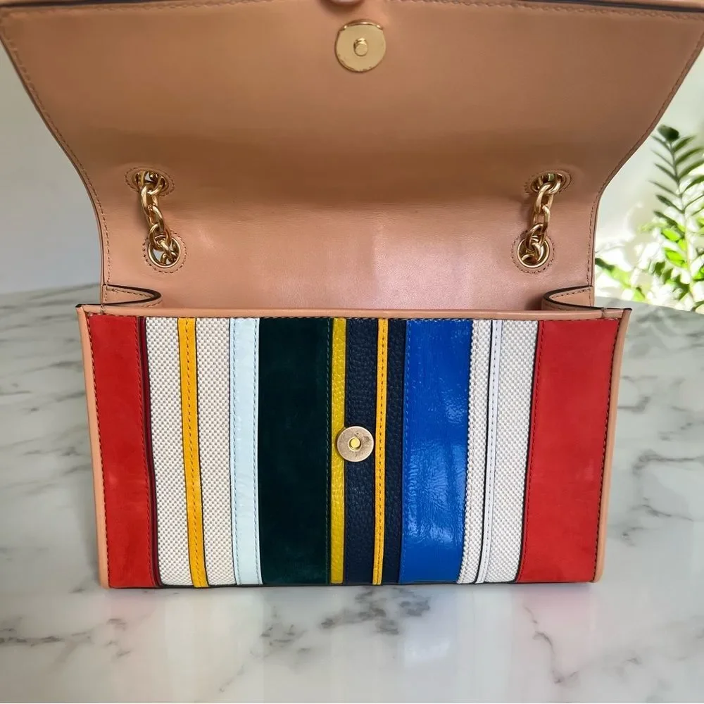 Tory Burch Fleming Convertible Shoulder Crossbody Bag Balloon Stripe Leather